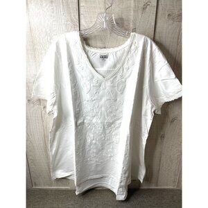 White Embroidered Cotton Short Sleeve Womens Top American Sweetheart Size 3XL